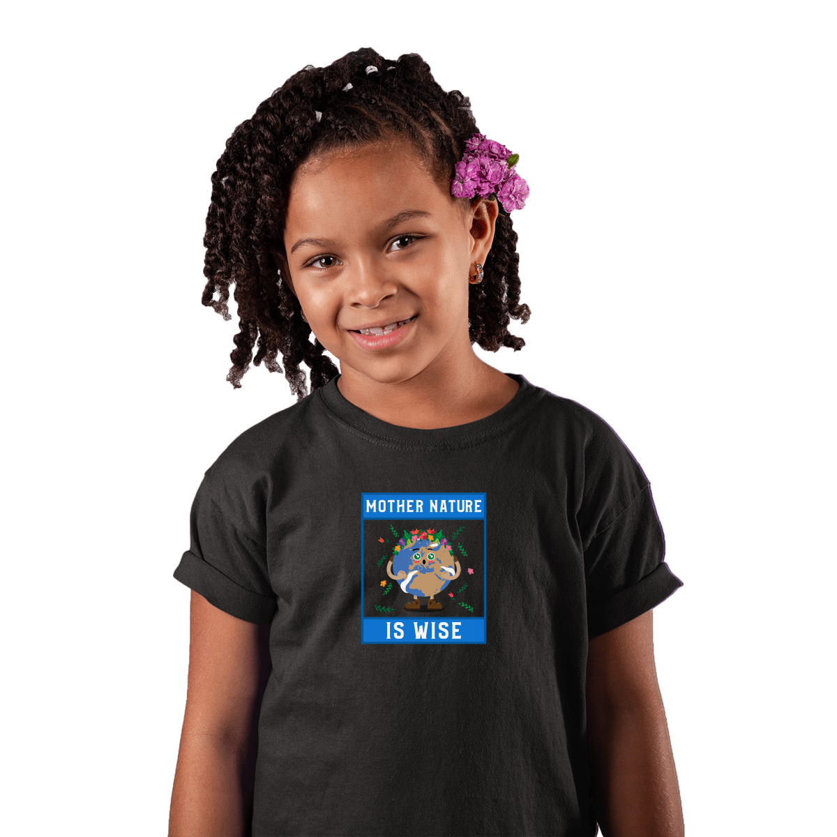 Mother Nature is Wise Kids T-shirt | Black