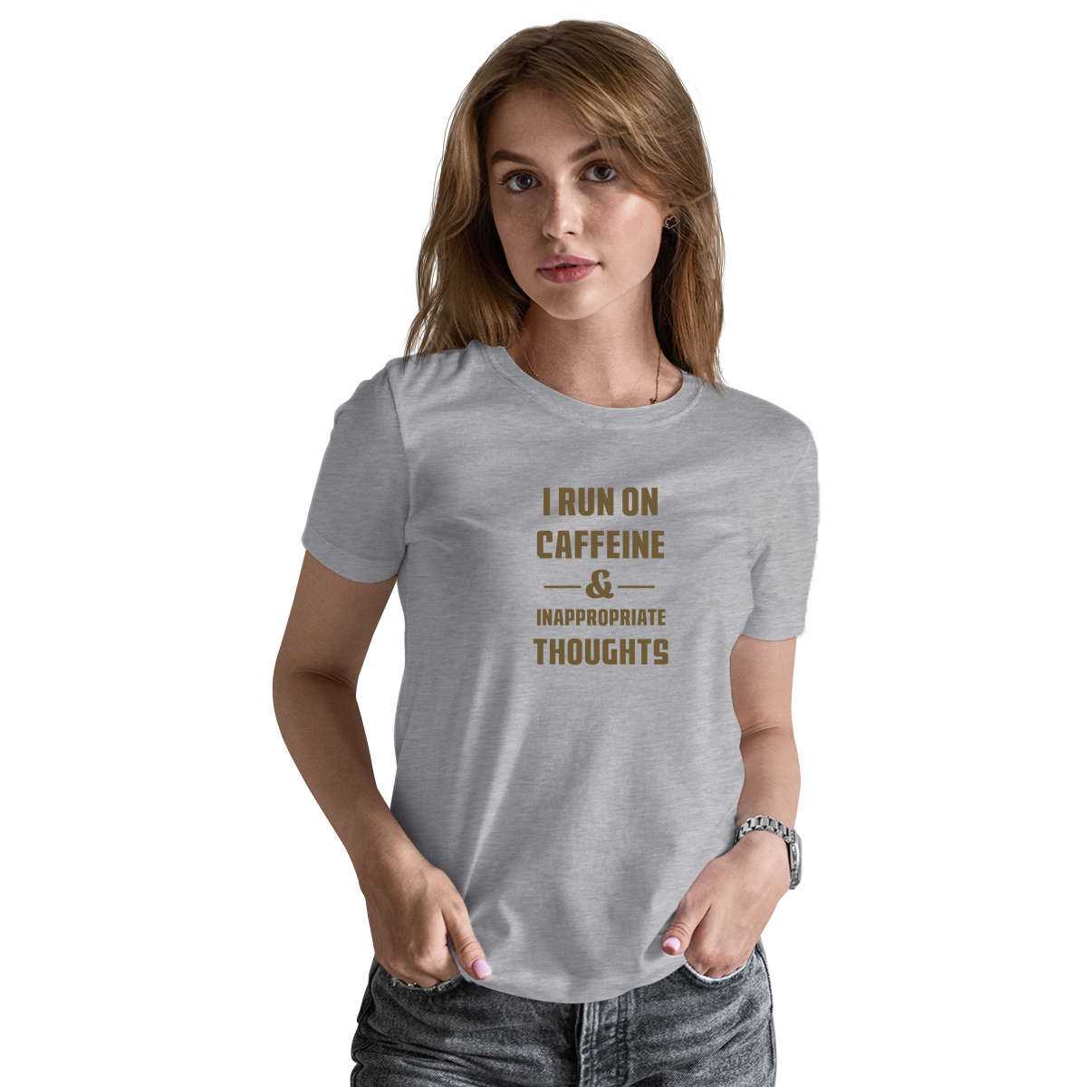 I Run On Caffeine and Inappropriate Thoughts Women's T-shirt | Gray