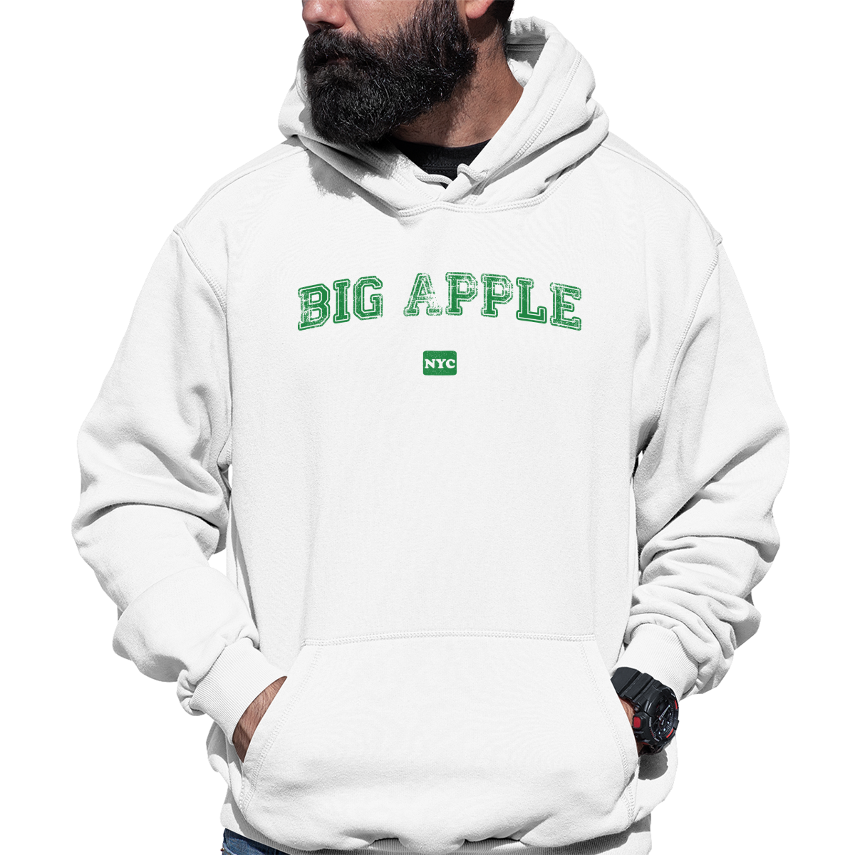 Big Apple Nyc Represent Unisex Hoodie | White