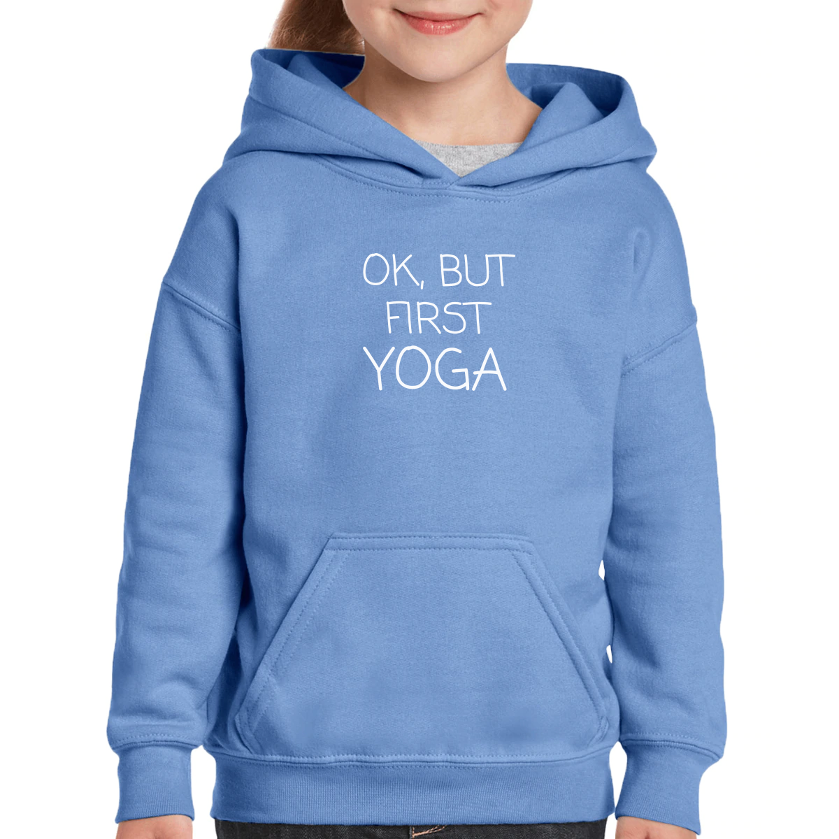 Ok But First Yoga Kids Hoodie | Blue