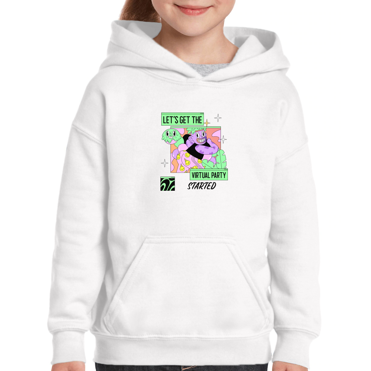 Let's get the virtual party started Kids Hoodie | White