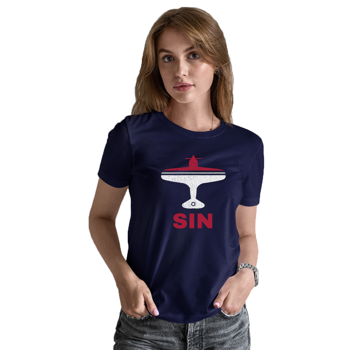 Fly Singapore SIN Airport Women's T-shirt | Navy