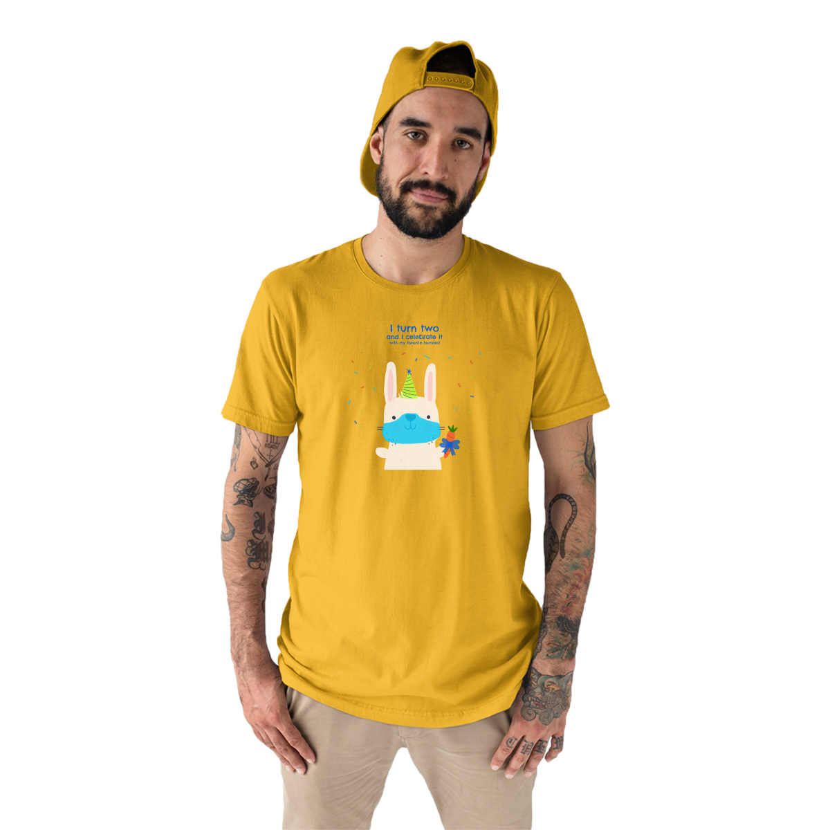 I turn two and I celebrate it with my favorite humans  Men's T-shirt | Yellow