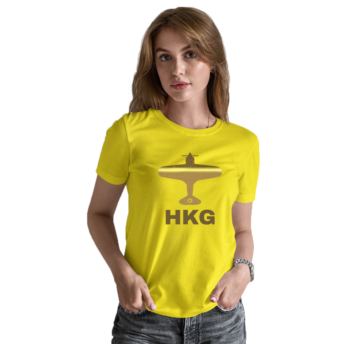 Fly Hong Kong HKG Airport Women's T-shirt | Yellow