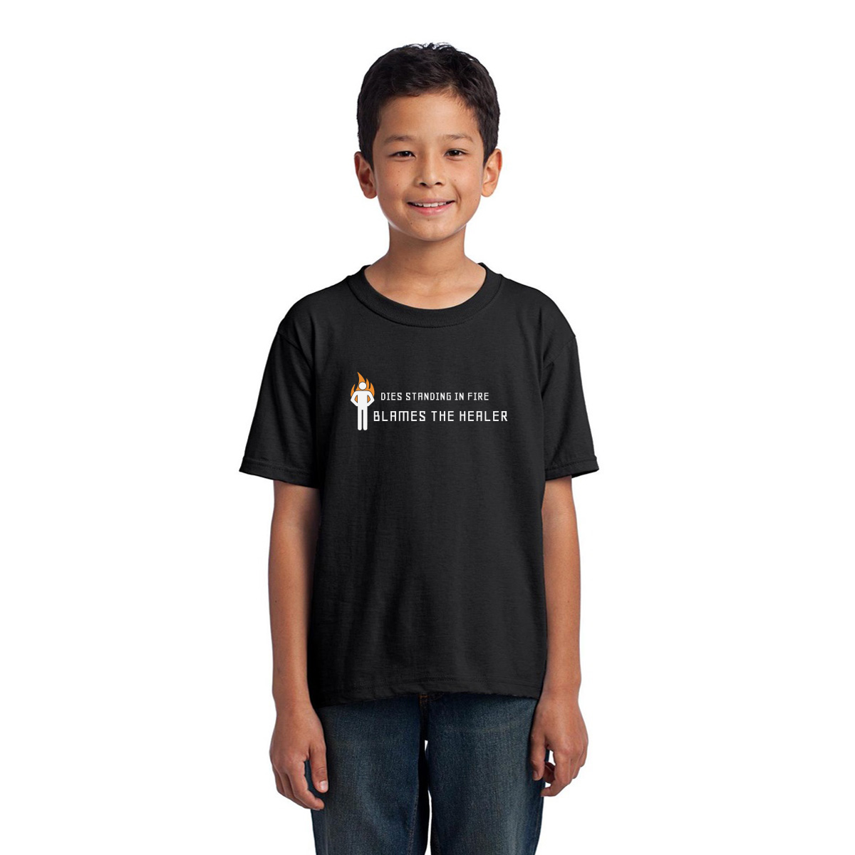 Dies Standing In Fire Blames The Healer Kids T-shirt | Black