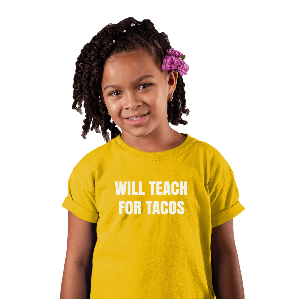 Will Teach For Tacos Kids T-shirt | Yellow