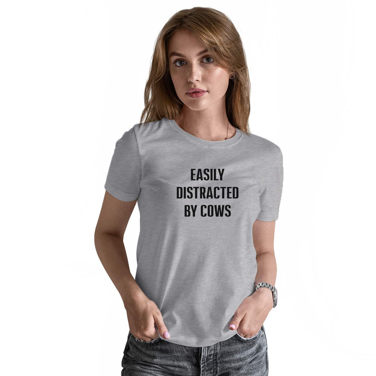 Easily Distracted By Cows Women's T-shirt | Gray