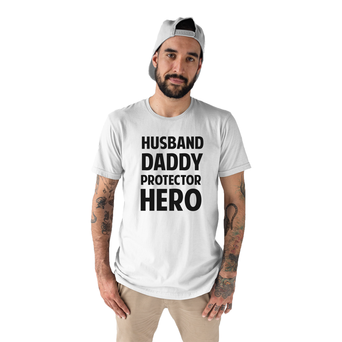 Husband, Daddy, Protector,Hero Men's T-shirt | White