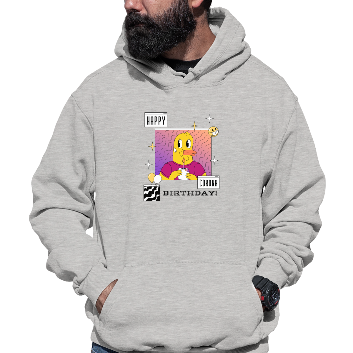 Happy Corona Birthday Unisex Hoodie | Gray