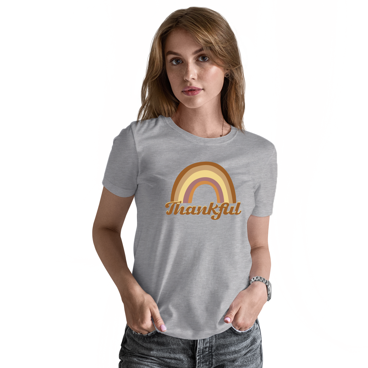 Thankful Retro Rainbow Women's T-shirt | Gray