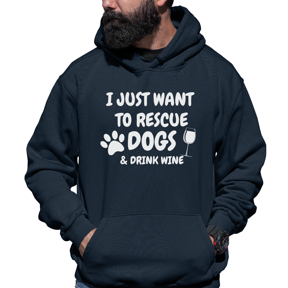 Dogs and Drink Wine Unisex Hoodie | Navy