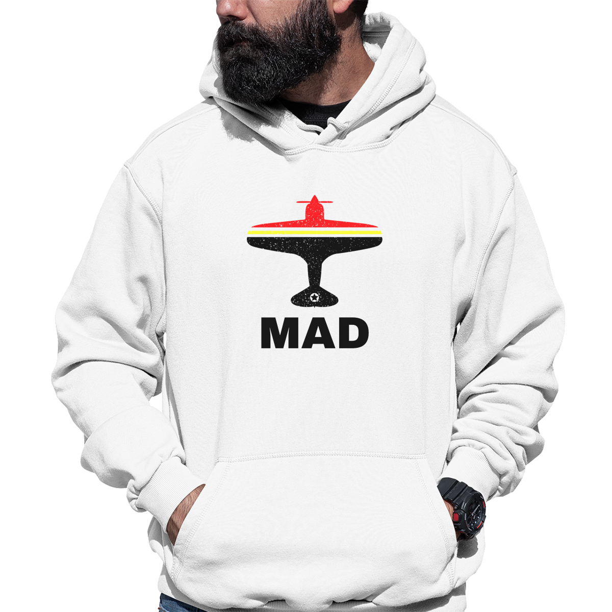 Fly Madrid MAD Airport Unisex Hoodie | White