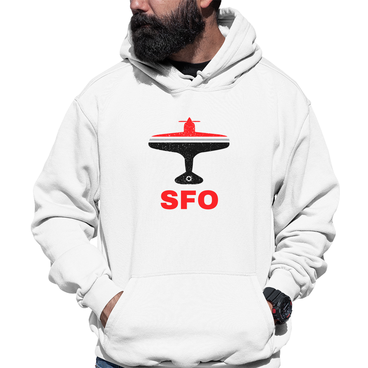 Fly San Francisco SFO Airport Unisex Hoodie | White
