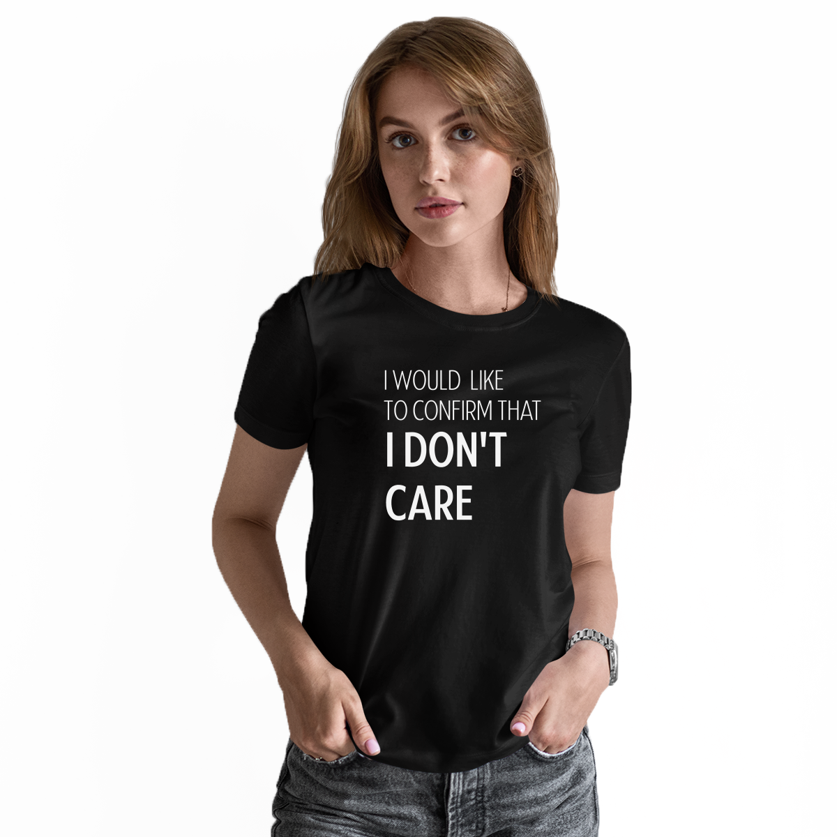 I Don't Care Women's T-shirt | Black