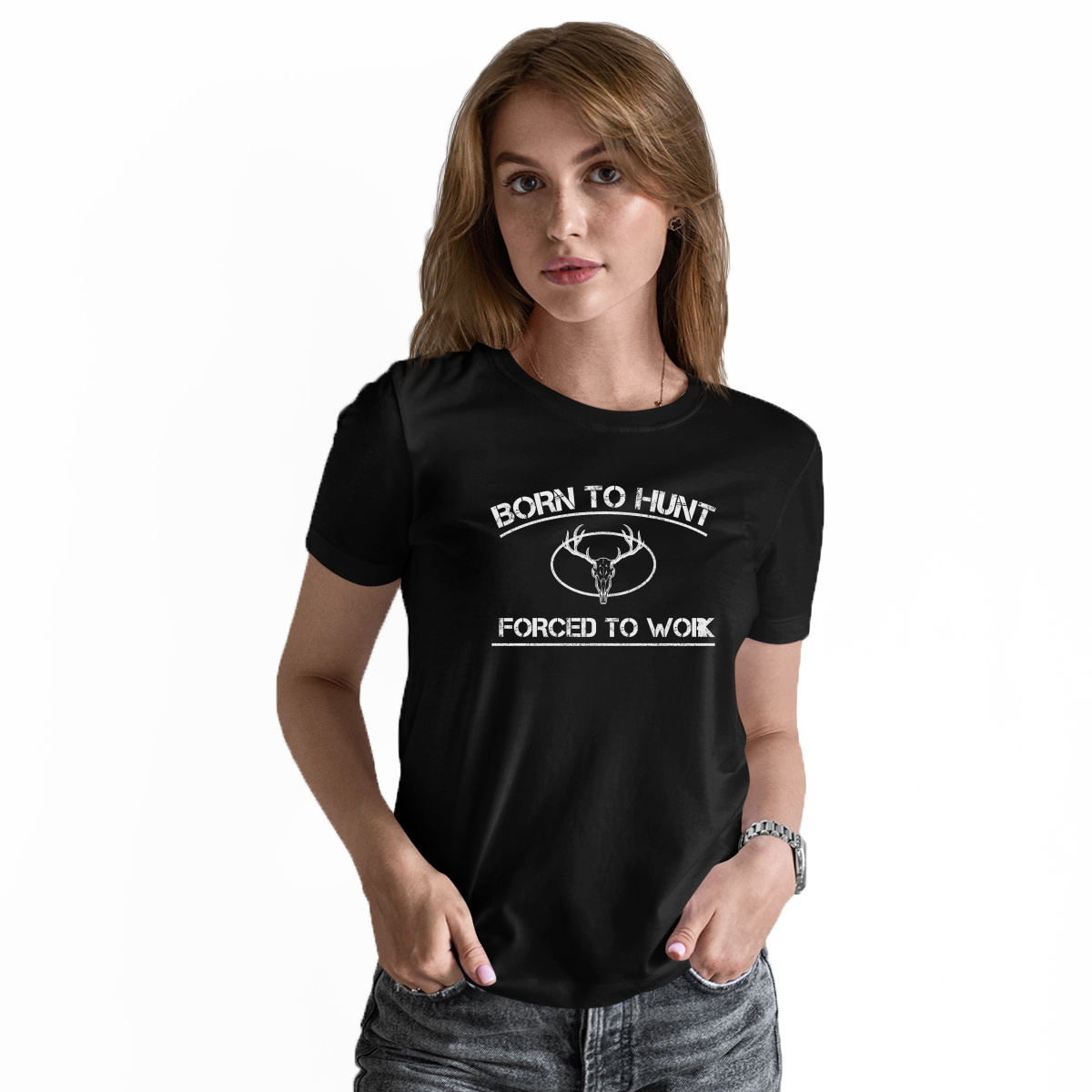 Born To Hunt Forced To Work Women's T-shirt | Black