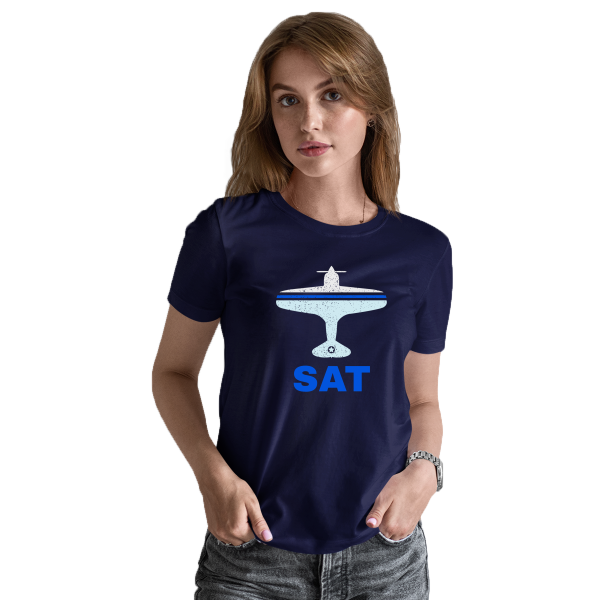 Fly San Antonio SAT Airport  Women's T-shirt | Navy