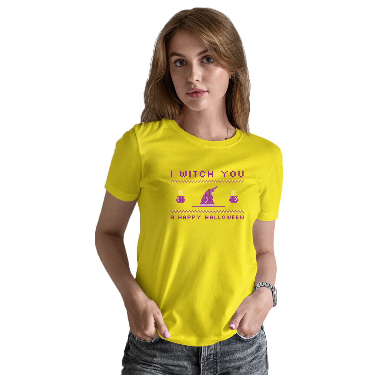 I Witch You a Happy Halloween Women's T-shirt | Yellow