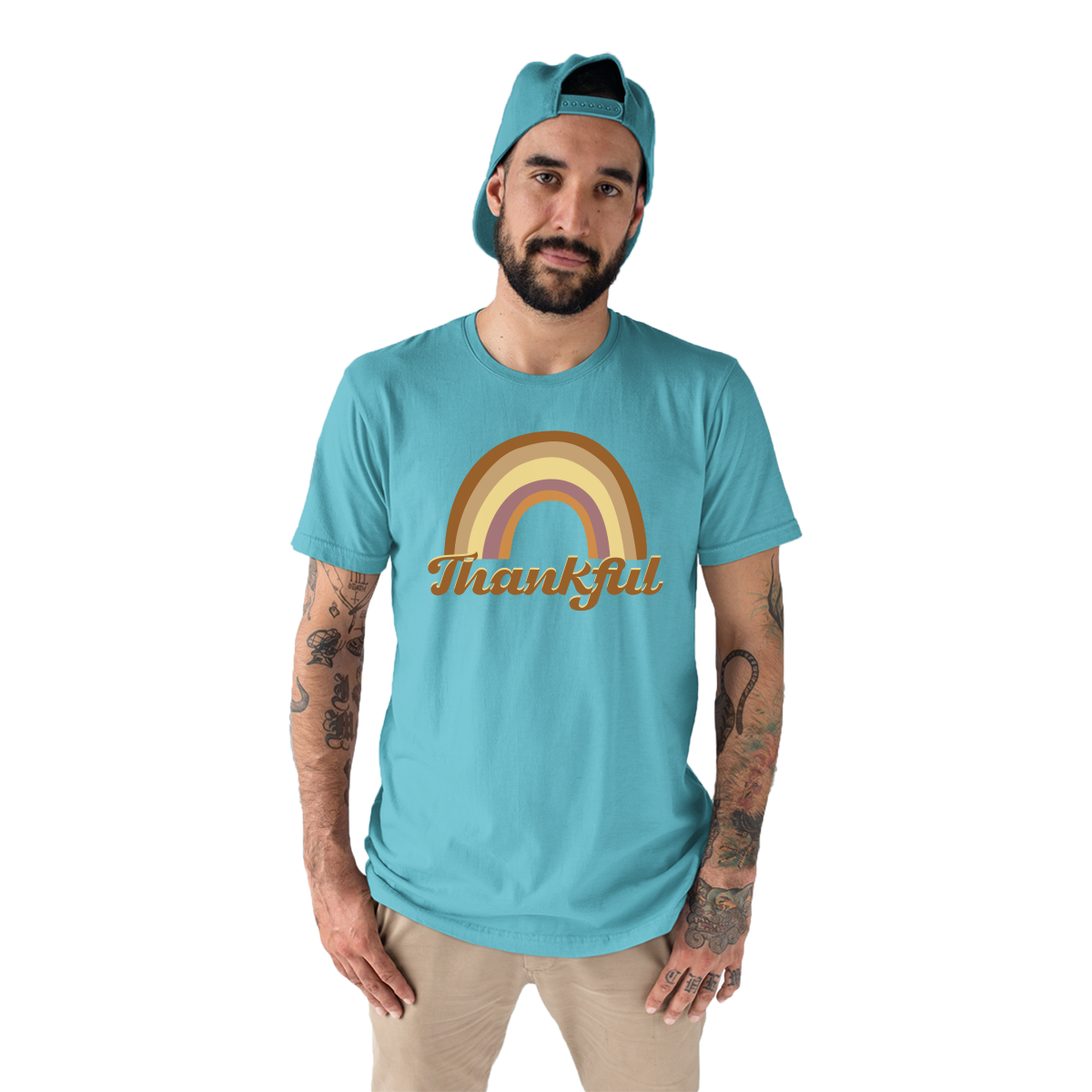 Thankful Retro Rainbow Men's T-shirt | Turquoise