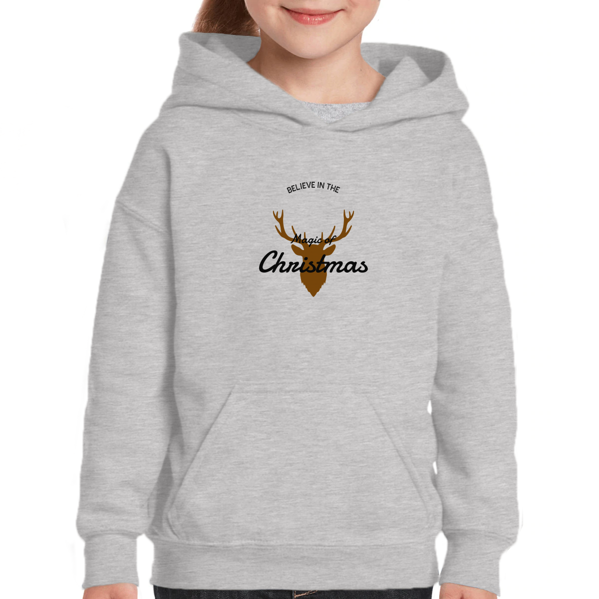 Believe in the Magic of Christmas Joy to the World Kids Hoodie | Gray