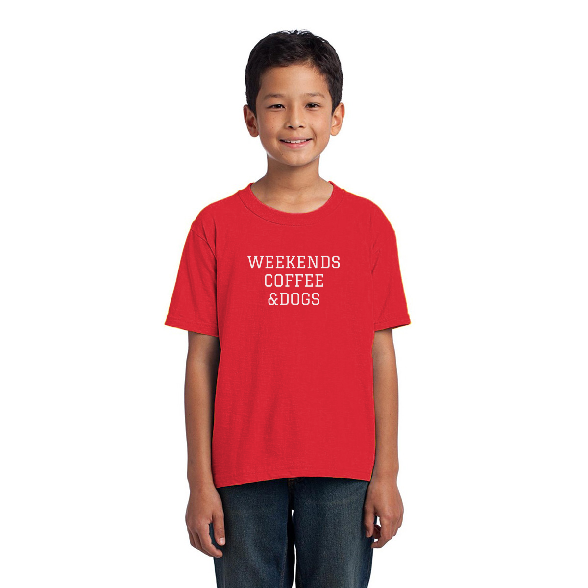 Weekends Coffee & Dogs Kids T-shirt | Red
