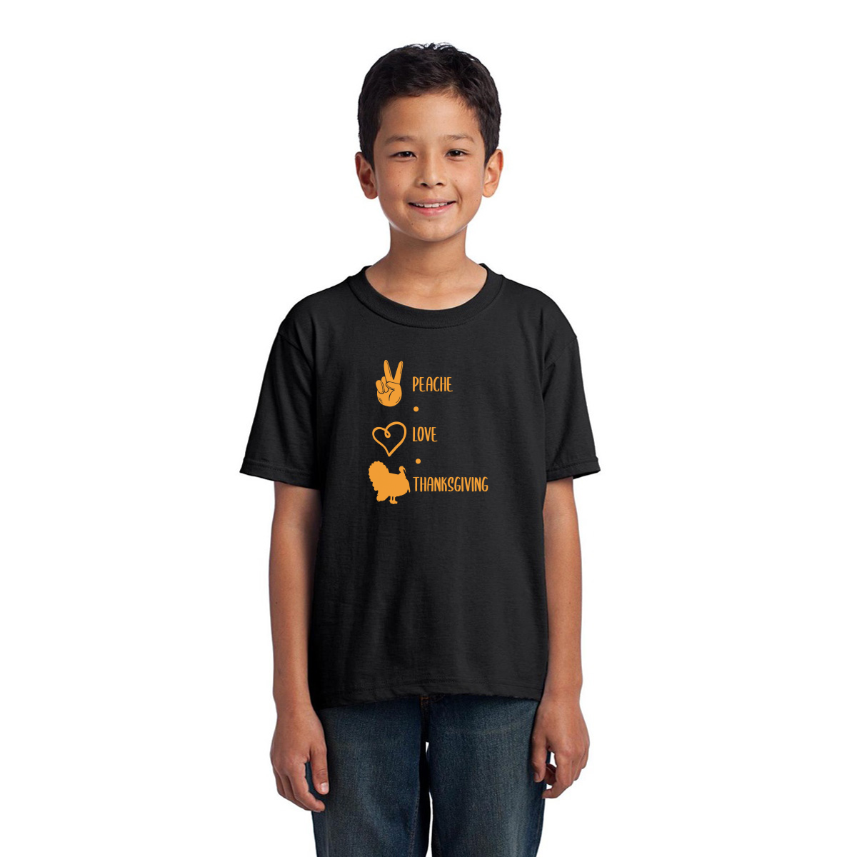 Peace Love Thanksgiving Kids T-shirt | Black